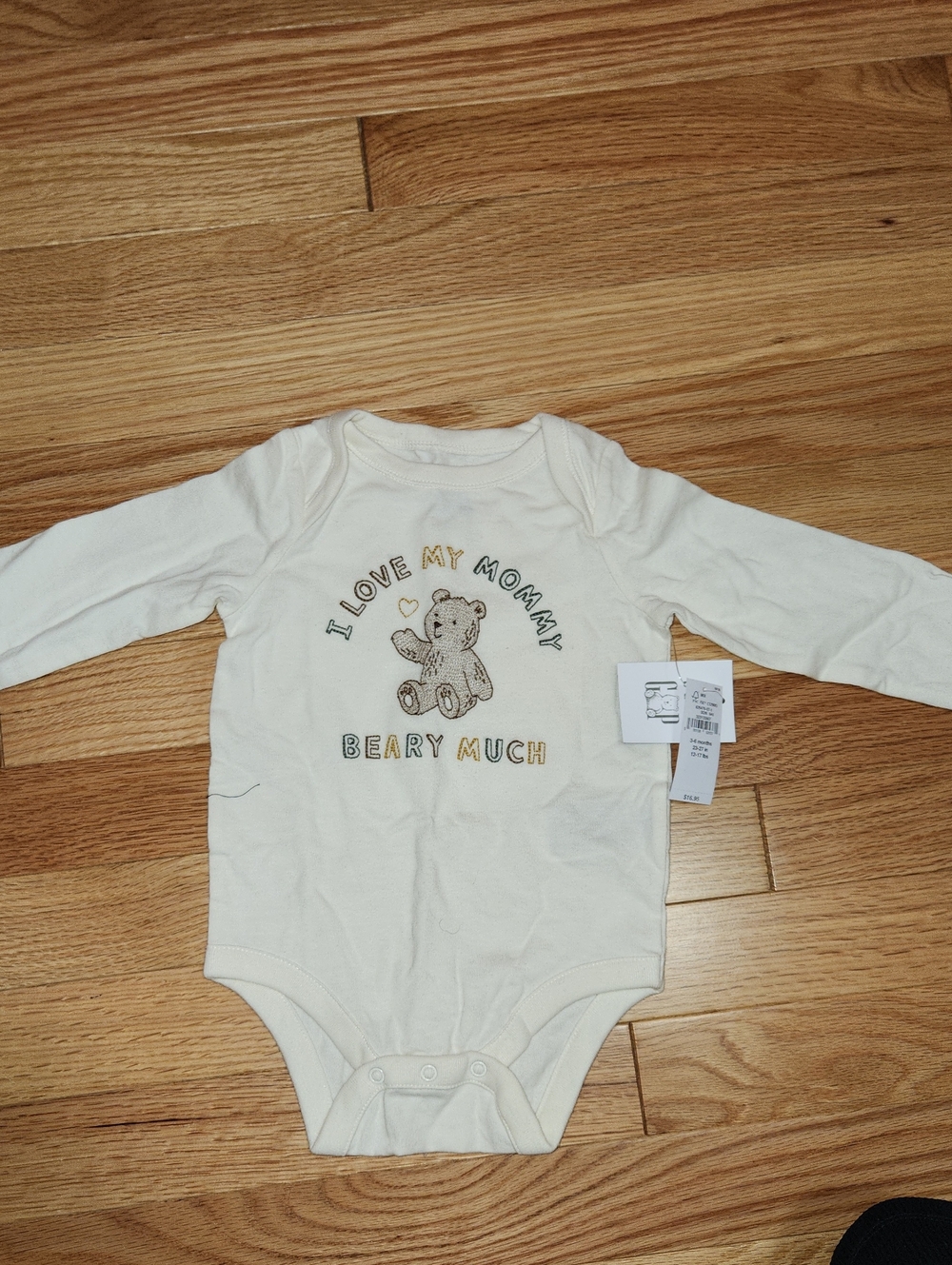 GAP Cream Long-Sleeve Bear Graphic One-Piece Bodysuit